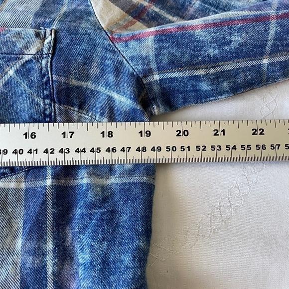 Tribal Jeans Women's Blue Acid Wash Plaid Long Sleeve Button Up Shirt Size Med - Picture 11 of 15